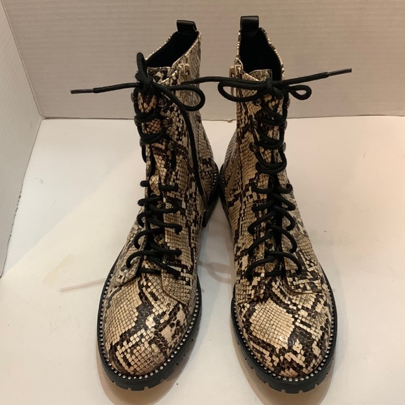 Express Shoes - Express Faux Snakeskin Lace Up Combat Boots - Size 7